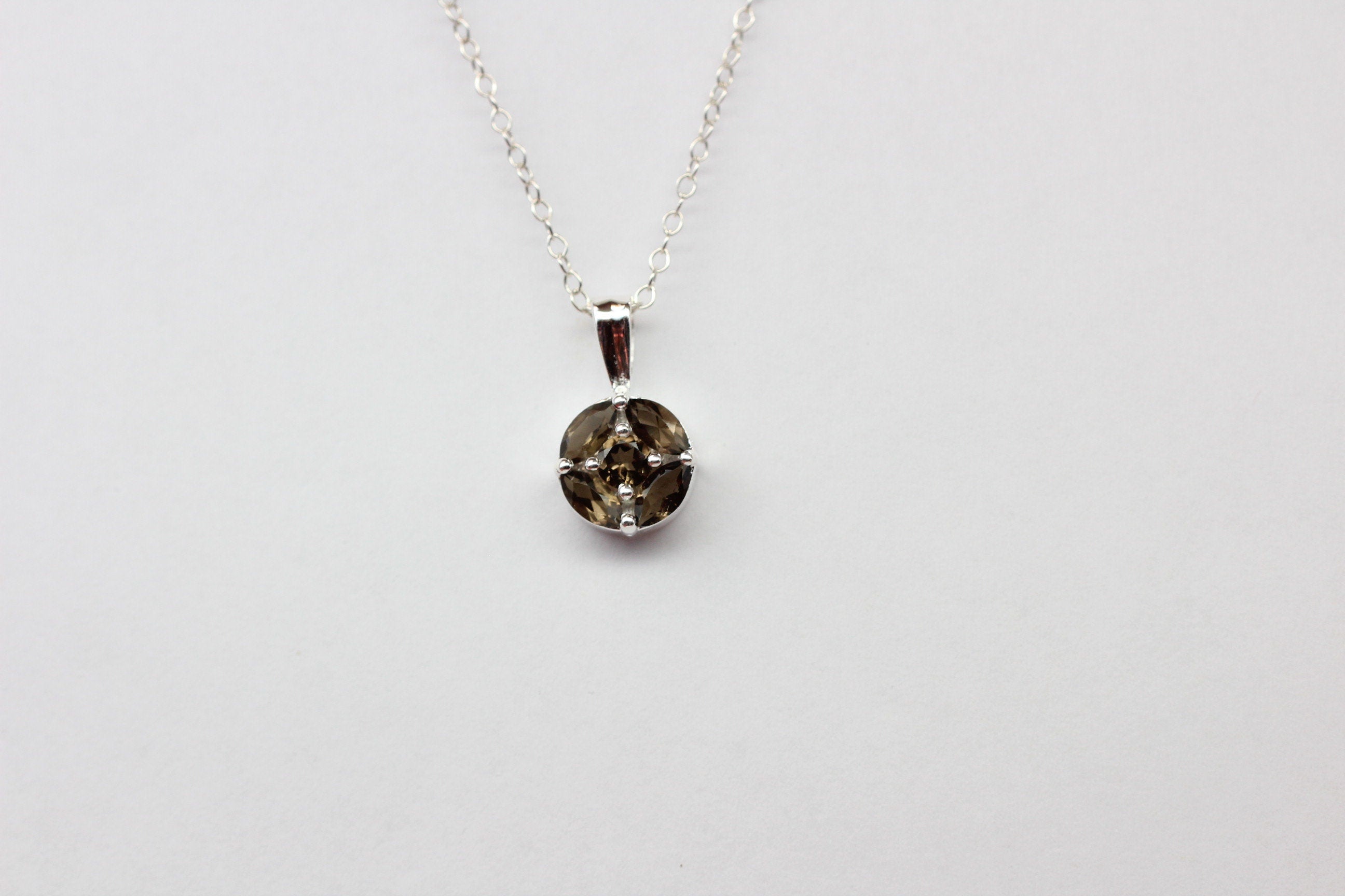Edler 0,87 Carat Rauchquarz Anhanger 925 Silber Collier Kette Rauchtopas