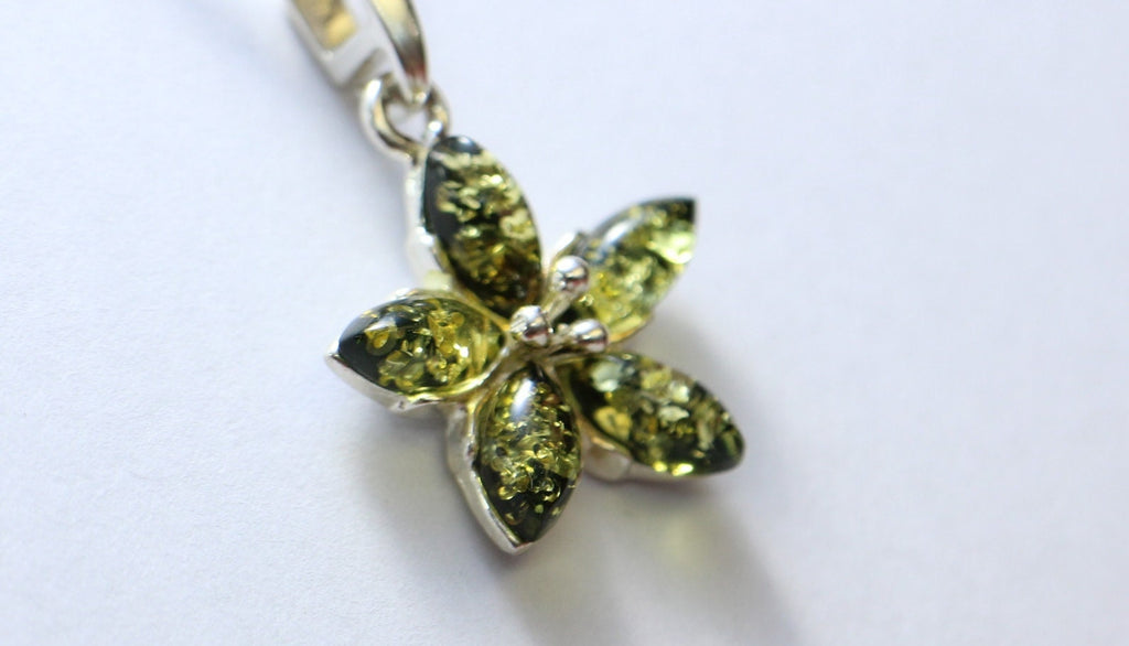 Edler Bernstein Blumen Anhanger 925  Silber Collier Kette BGernstein aus Letland