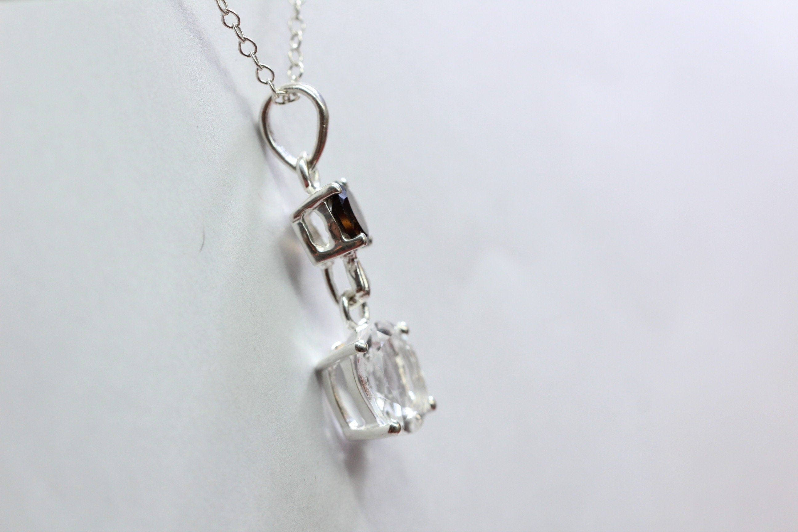 Edler 3,39 Carat weisstopas Rauchquarz Anhanger 925 Silber Collier Kette Topas
