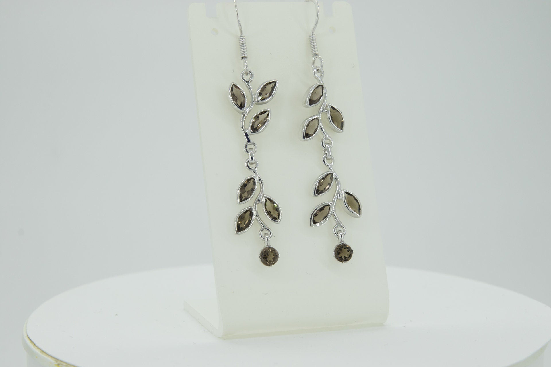 Edle florale 3,6 Carat Rauchquarz Ohrhanger 928 Silber romantische Ohrhanger