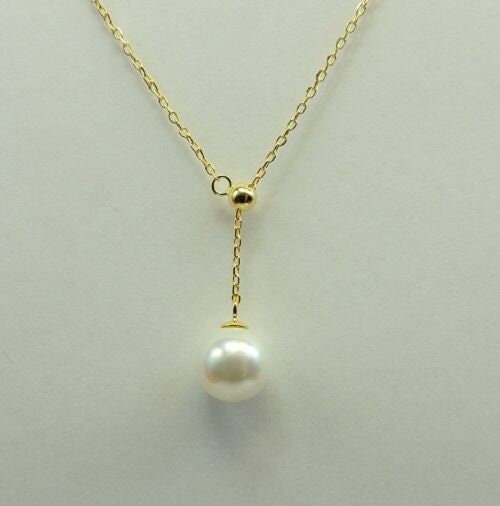 Collier mit Perle 925 Silber edel vergoldet Perlcollier Kette 10 mm Perle