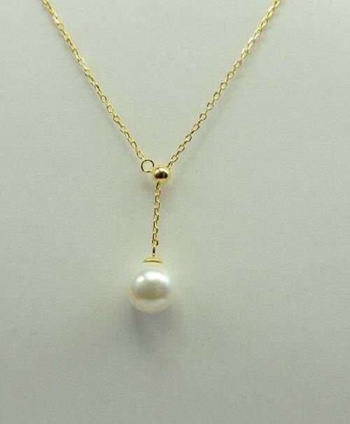 Collier mit Perle 925 Silber edel vergoldet Perlcollier Kette 10 mm Perle
