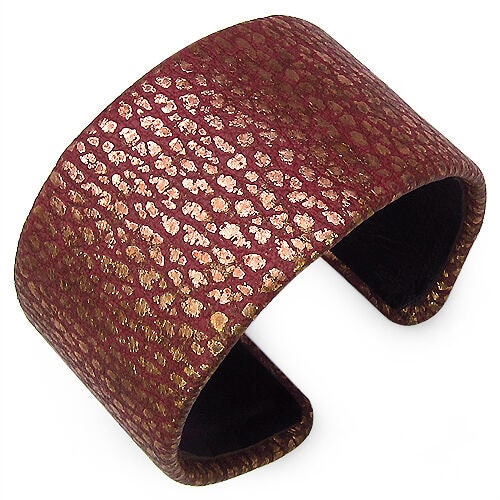 tashan Designer Armreif, Armspange echtes Leder altrosa , goldenes  Muster
