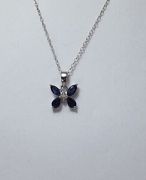 1,42 Carat Iolith Schmetterlings Anhanger 925 Silber Collier Kette weisstopas