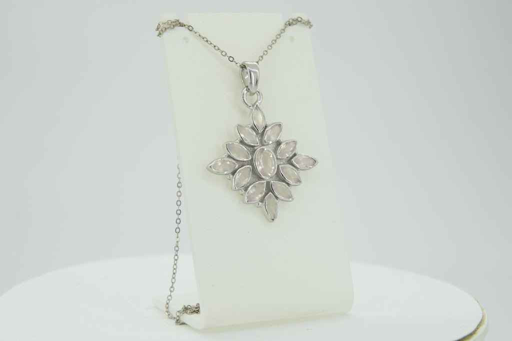 3,7 Carat Rosenquarz Anhanger 925 Silber Collier Kette rosa Rosenquarz Anhanger