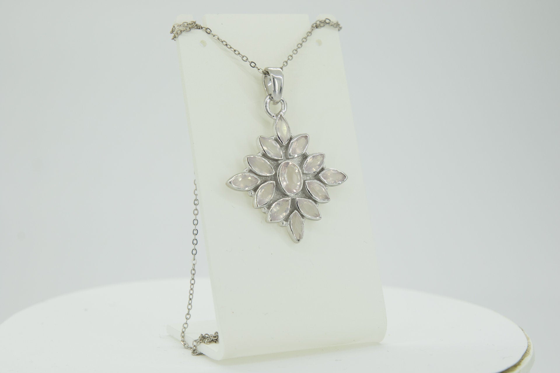 3,7 Carat Rosenquarz Anhanger 925 Silber Collier Kette rosa Rosenquarz Anhanger