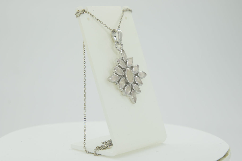 3,7 Carat Rosenquarz Anhanger 925 Silber Collier Kette rosa Rosenquarz Anhanger