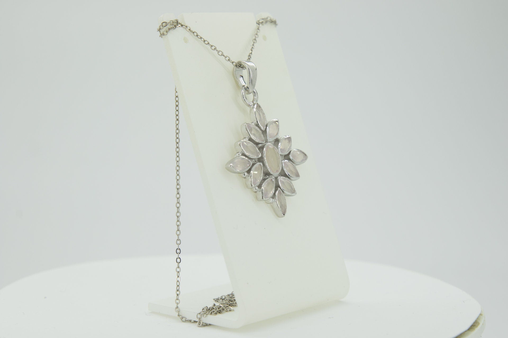 3,7 Carat Rosenquarz Anhanger 925 Silber Collier Kette rosa Rosenquarz Anhanger