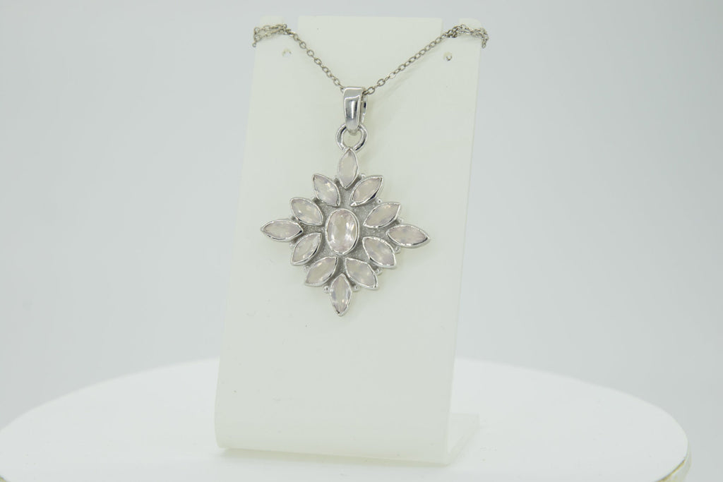 3,7 Carat Rosenquarz Anhanger 925 Silber Collier Kette rosa Rosenquarz Anhanger