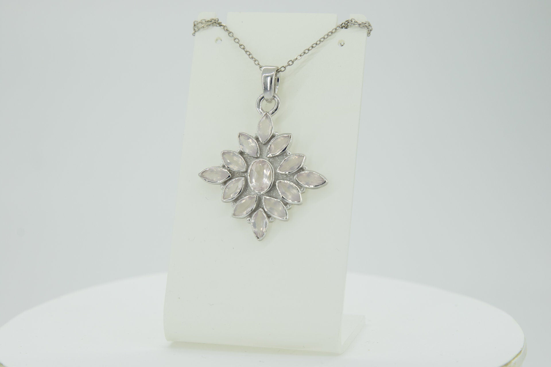 3,7 Carat Rosenquarz Anhanger 925 Silber Collier Kette rosa Rosenquarz Anhanger