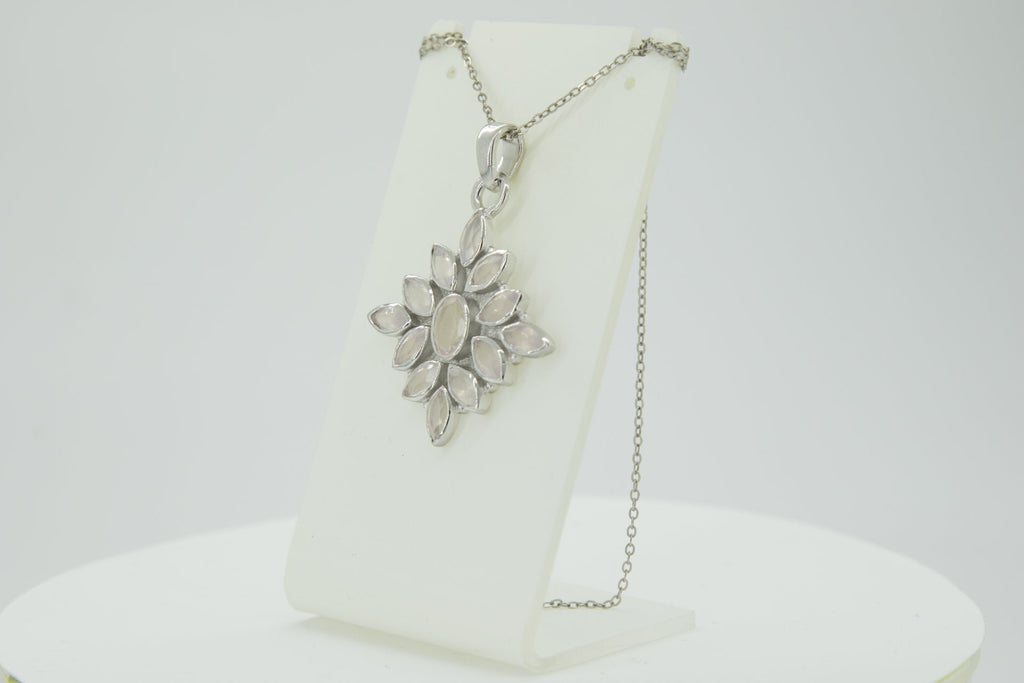 3,7 Carat Rosenquarz Anhanger 925 Silber Collier Kette rosa Rosenquarz Anhanger