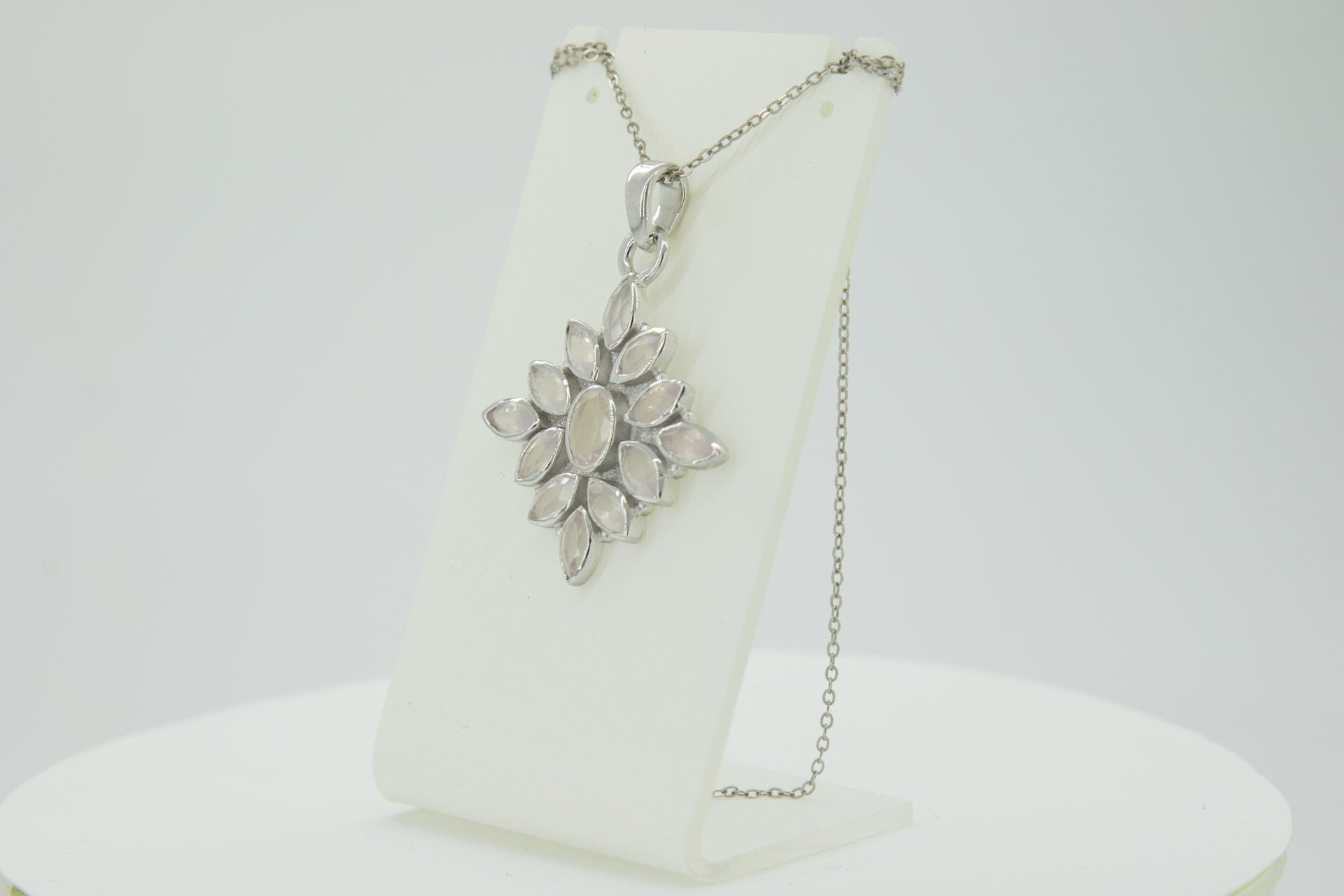 3,7 Carat Rosenquarz Anhanger 925 Silber Collier Kette rosa Rosenquarz Anhanger