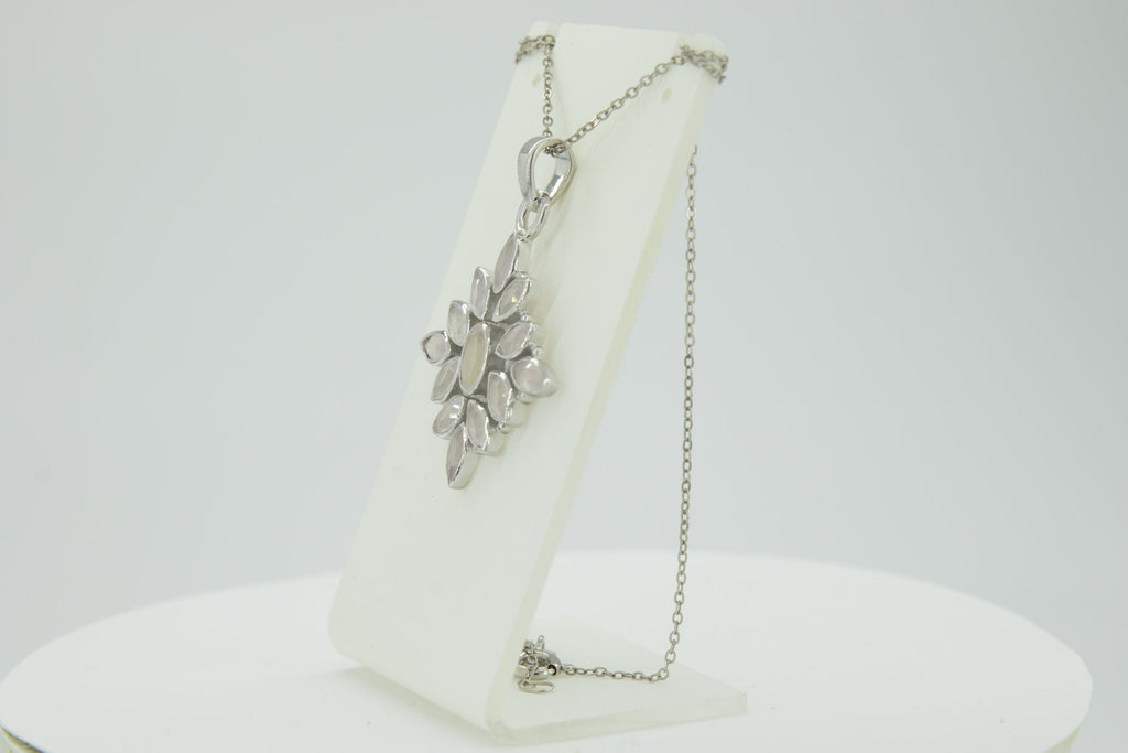 3,7 Carat Rosenquarz Anhanger 925 Silber Collier Kette rosa Rosenquarz Anhanger