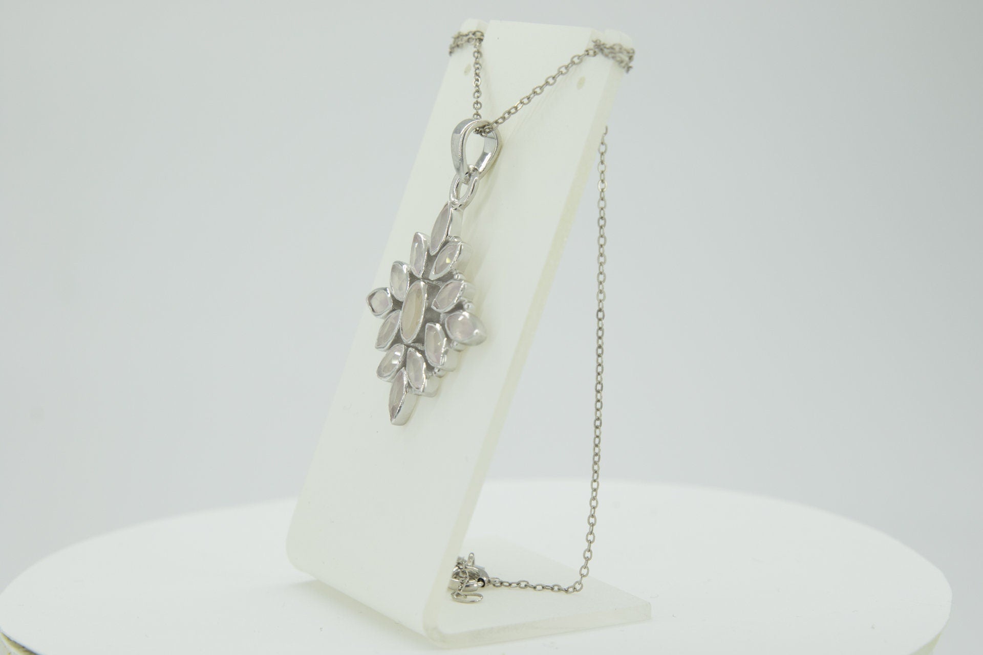 3,7 Carat Rosenquarz Anhanger 925 Silber Collier Kette rosa Rosenquarz Anhanger