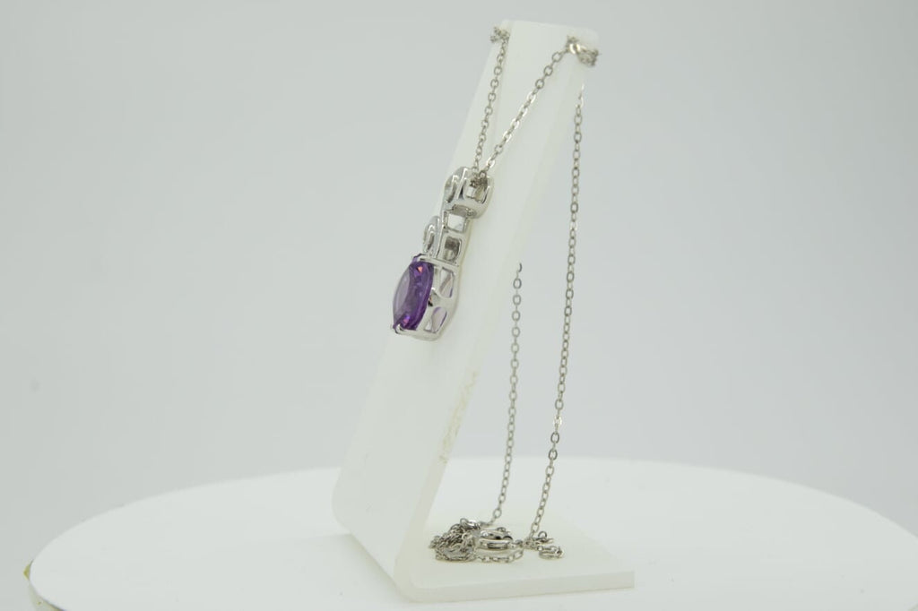 Edler 3,25 Carat Amethyst weisstopas Anhanger 925 Silber Collier Kette Edelstein