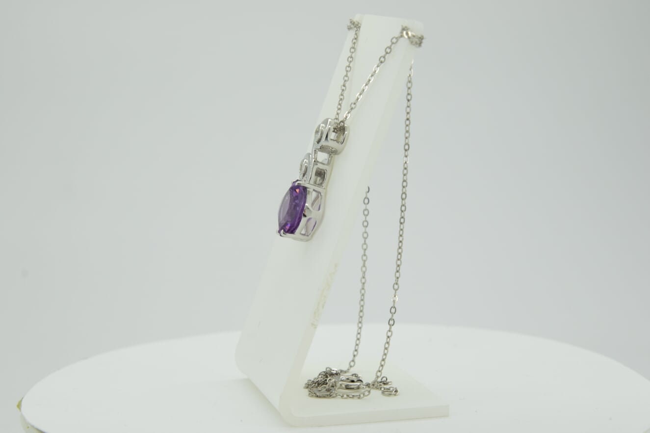 Edler 3,25 Carat Amethyst weisstopas Anhanger 925 Silber Collier Kette Edelstein