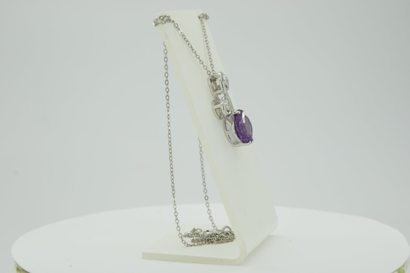 Edler 3,25 Carat Amethyst weisstopas Anhanger 925 Silber Collier Kette Edelstein