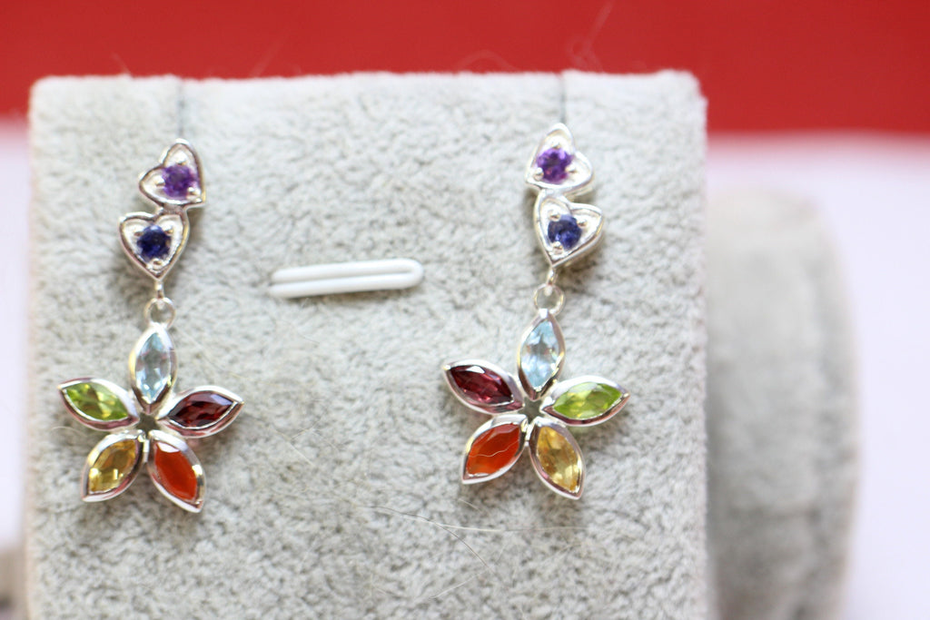 2,58 Carat Chakra Ohrstecker 7 Edelsteine 925 Silber Ohrschmuck Multiedelstein