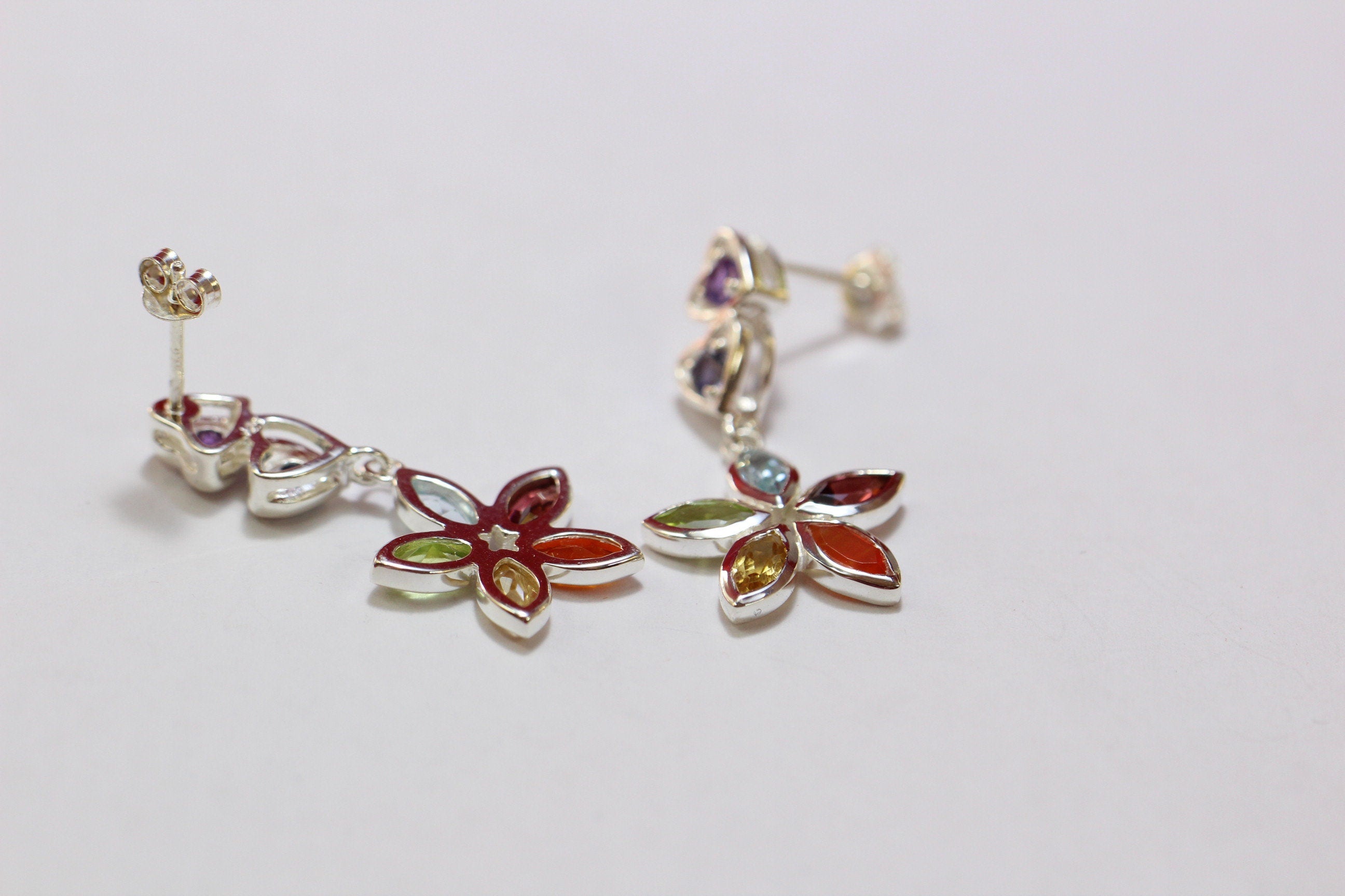 2,58 Carat Chakra Ohrstecker 7 Edelsteine 925 Silber Ohrschmuck Multiedelstein