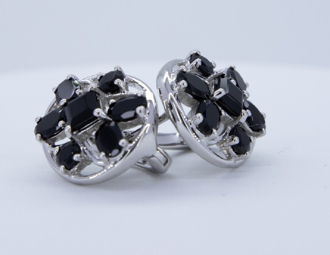 Design pur 7,4  Carat schwarzer Spinell Ohrschmuck 925 Silber Ohrstecker Ohrring