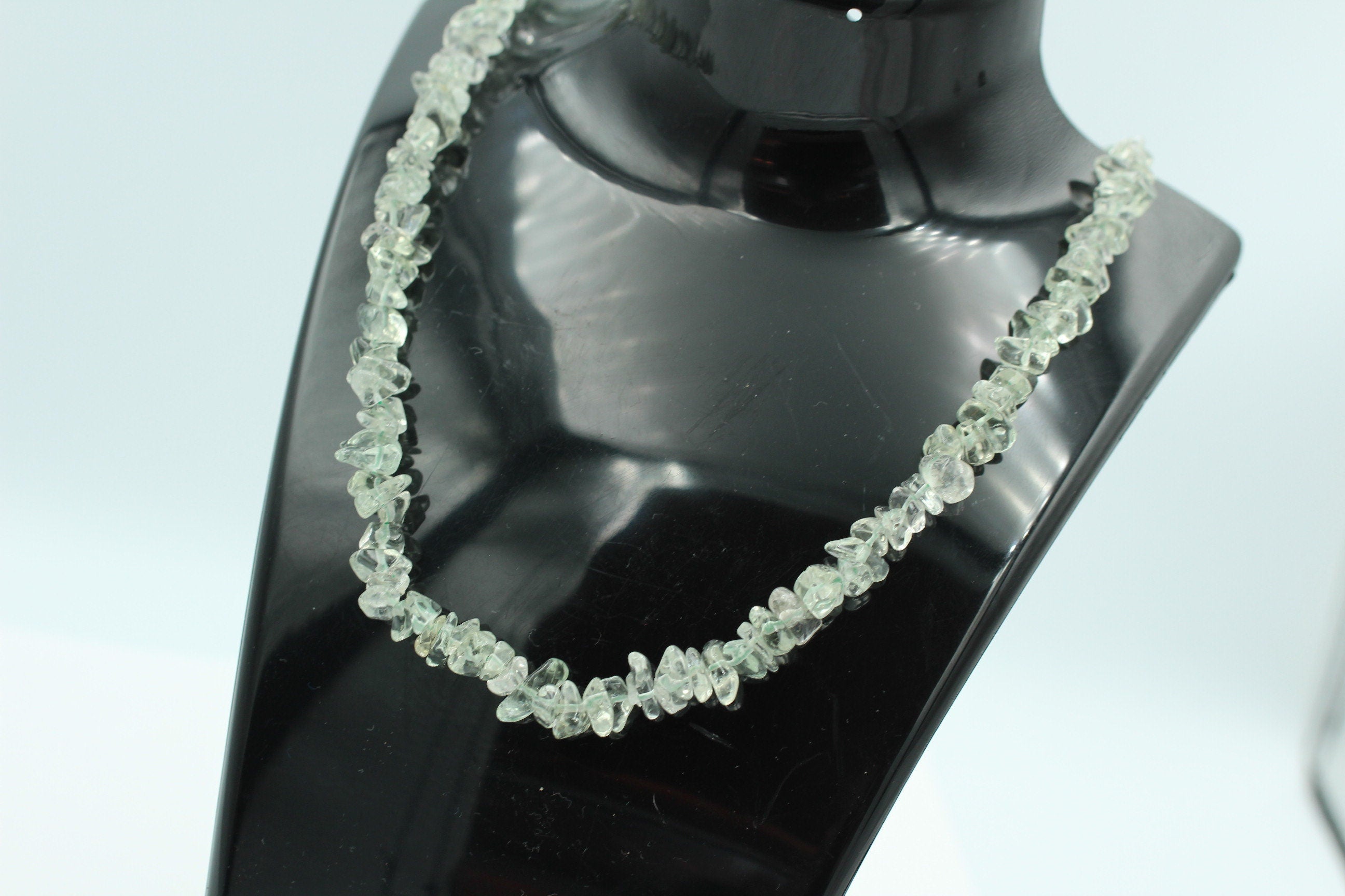 34,5 Carat Prasiolith Collier Splitterkette 925 Silber mit Verlängerung