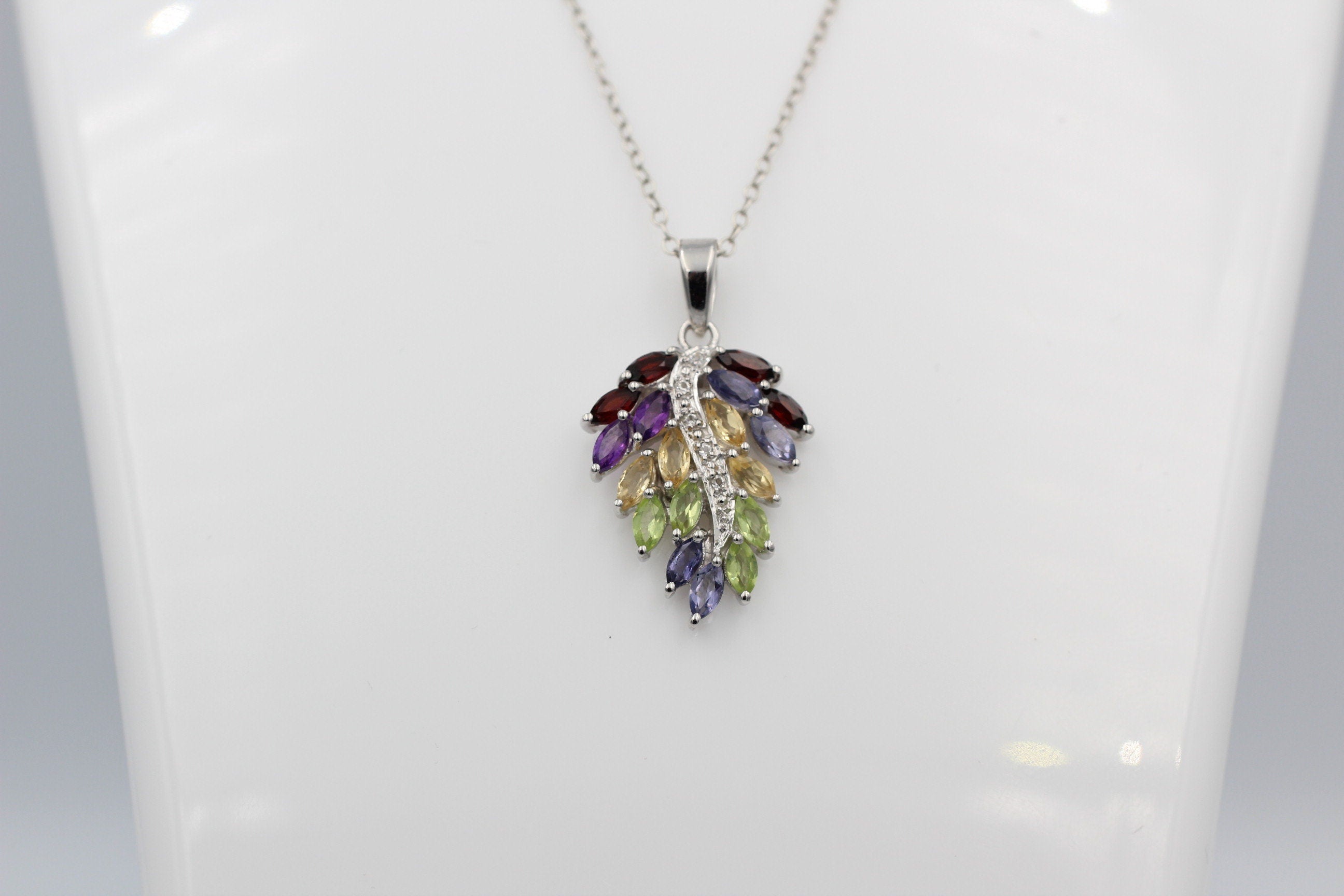 Edler 2,85 Carat Multi Edelstein Anhänger 925 Silber Collier Kette Schmuck