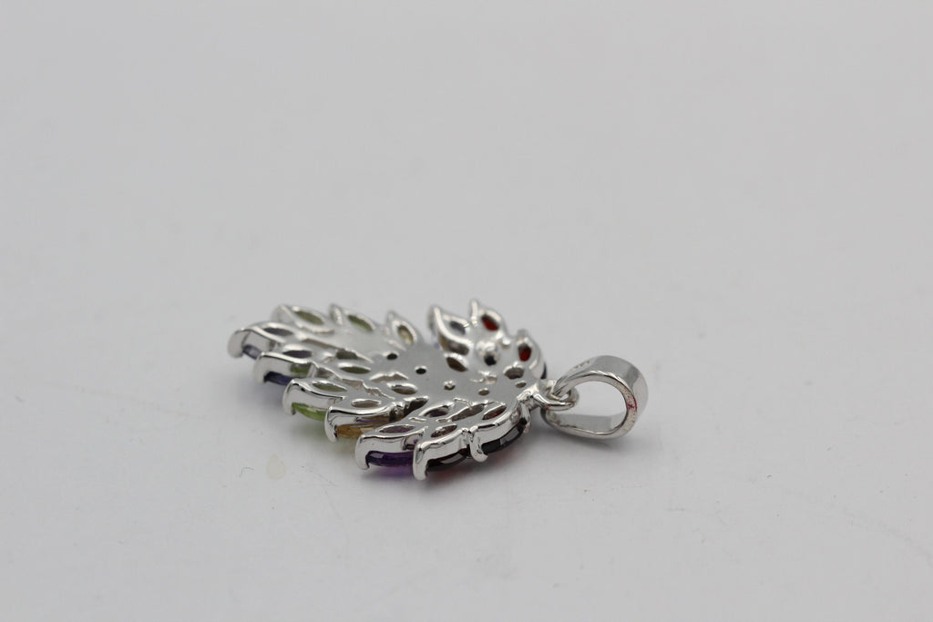 Edler 2,85 Carat Multi Edelstein Anhänger 925 Silber Collier Kette Schmuck