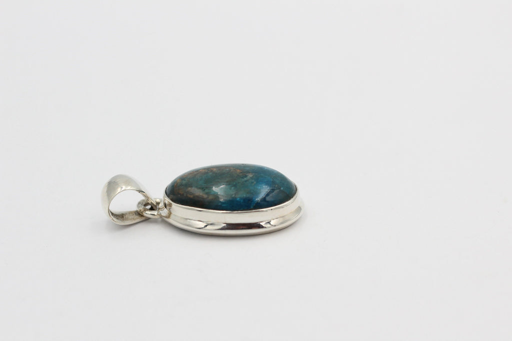31 Carat neon blauer Apatit Anhänger 925 Silber Cabochon Collier Kette Apatit