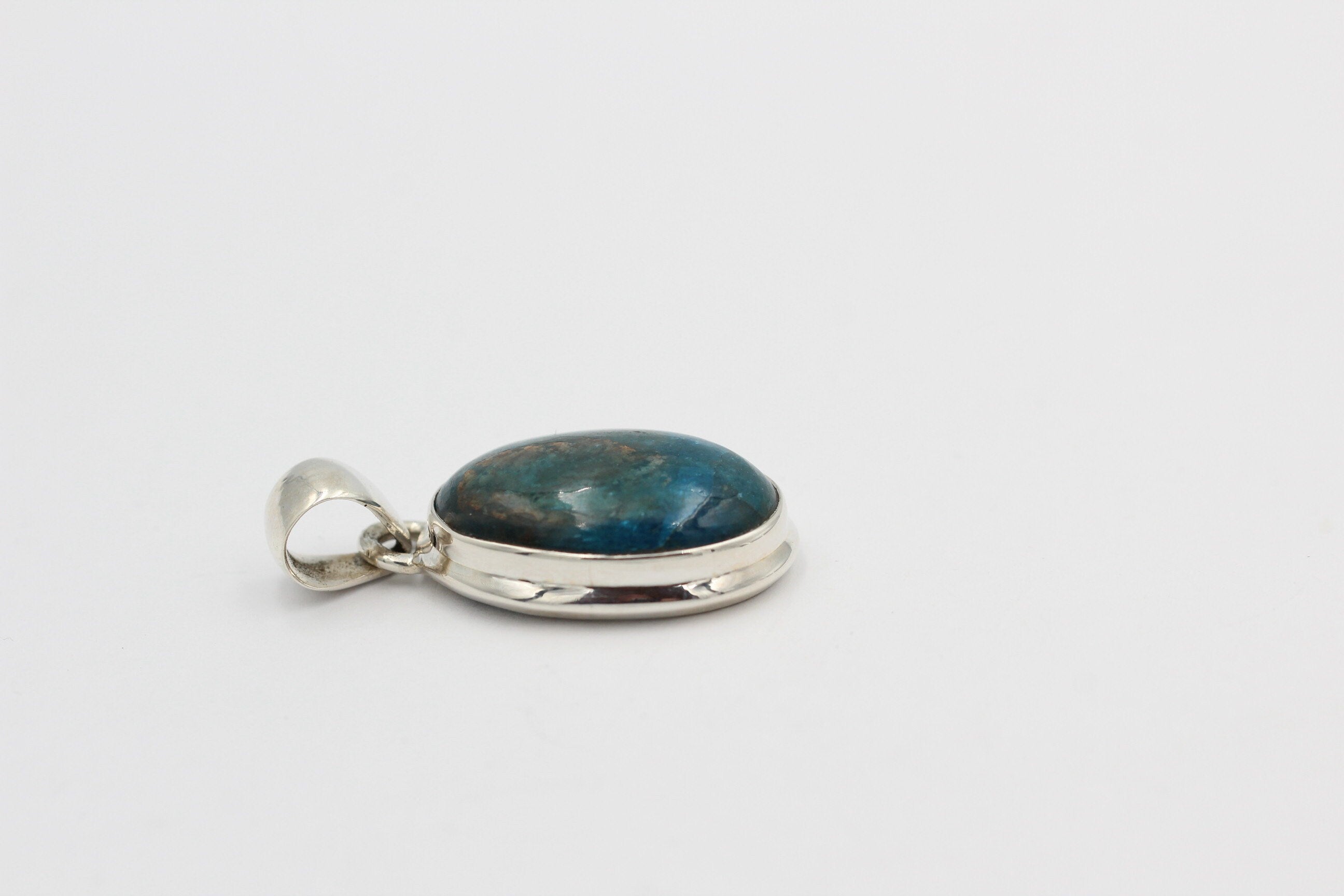 31 Carat neon blauer Apatit Anhänger 925 Silber Cabochon Collier Kette Apatit