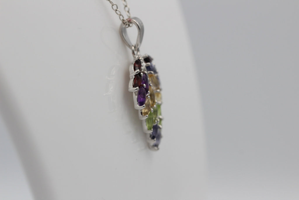 Edler 2,85 Carat Multi Edelstein Anhänger 925 Silber Collier Kette Schmuck