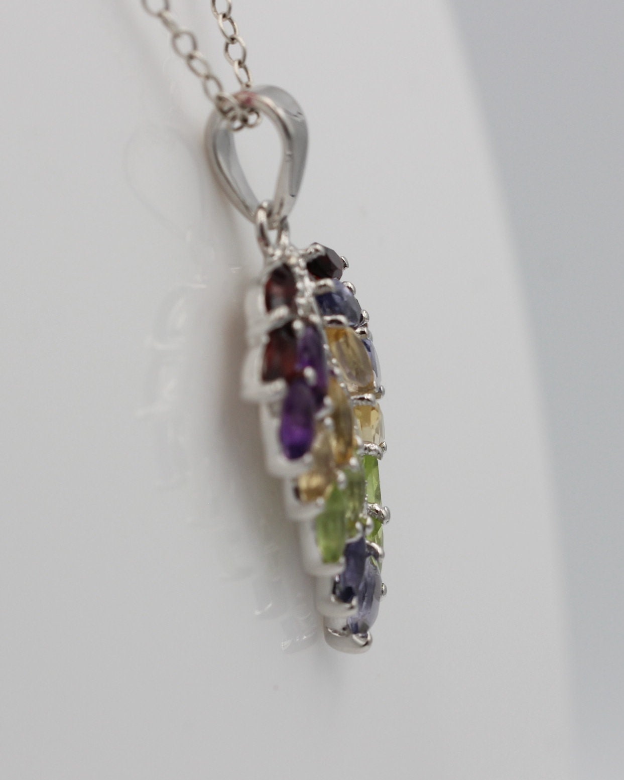 Edler 2,85 Carat Multi Edelstein Anhänger 925 Silber Collier Kette Schmuck