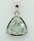 2,36 Carat Prasiolith Anhänger grüner Amethyst mit Zirkonia 925 Silber Kette