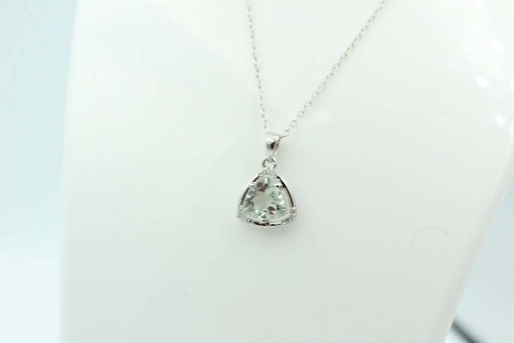 2,36 Carat Prasiolith Anhänger grüner Amethyst mit Zirkonia 925 Silber Kette