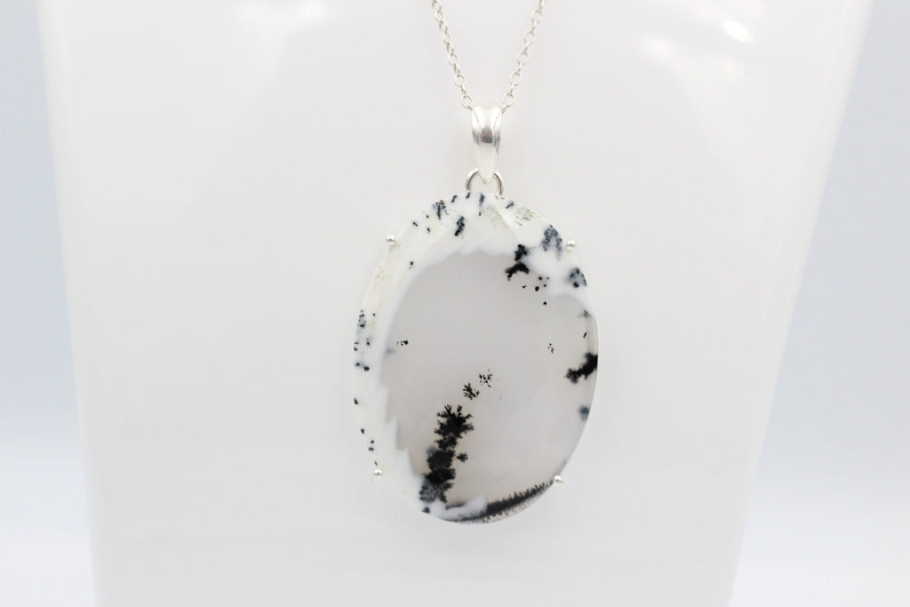 57 Carat Dendrite Opal Anhänger 925  Sterling Sillber Collier Kette Achatart