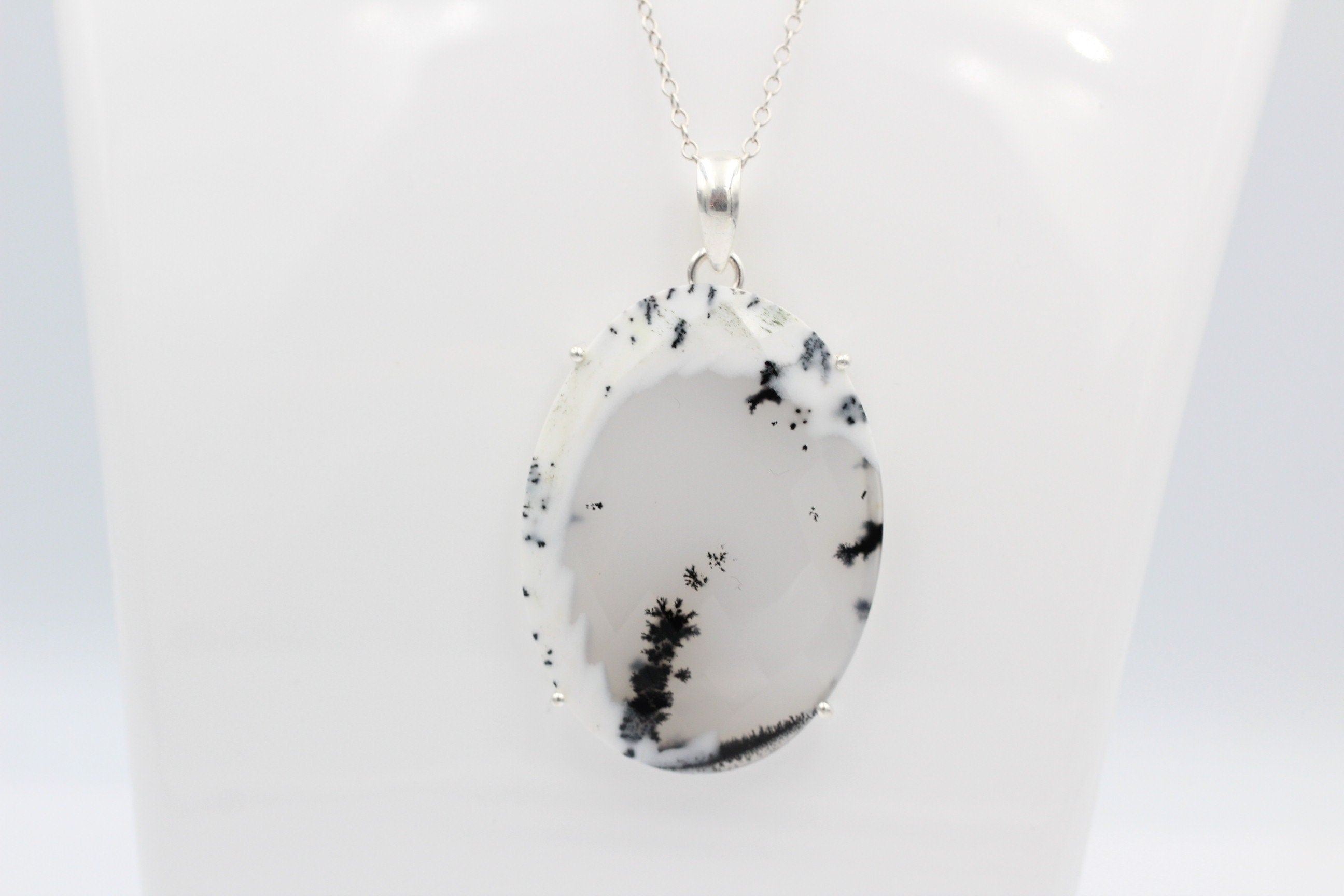 57 Carat Dendrite Opal Anhänger 925  Sterling Sillber Collier Kette Achatart