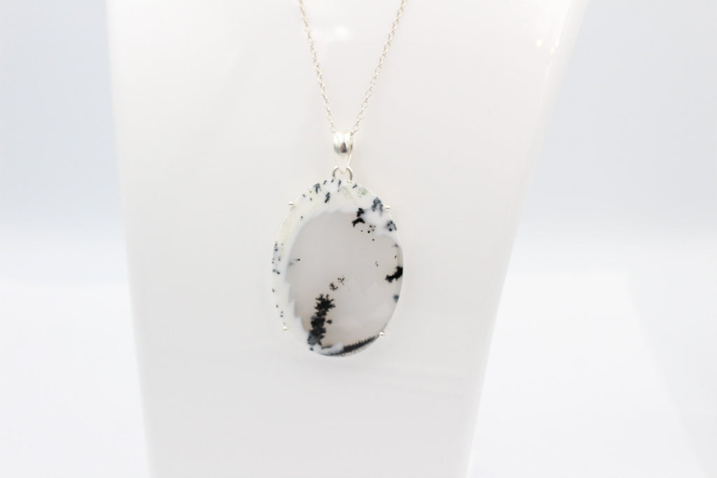 57 Carat Dendrite Opal Anhänger 925  Sterling Sillber Collier Kette Achatart