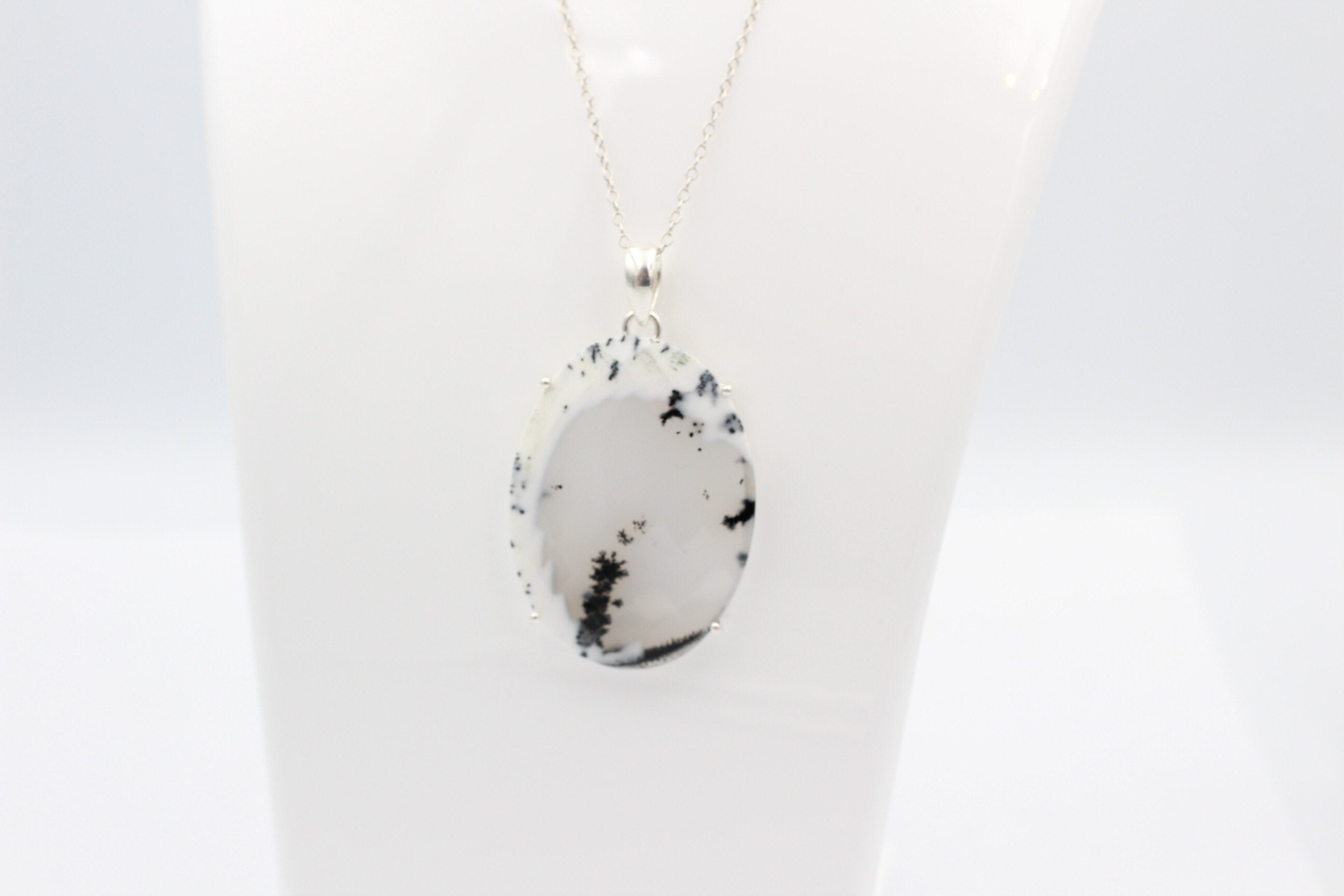 57 Carat Dendrite Opal Anhänger 925  Sterling Sillber Collier Kette Achatart