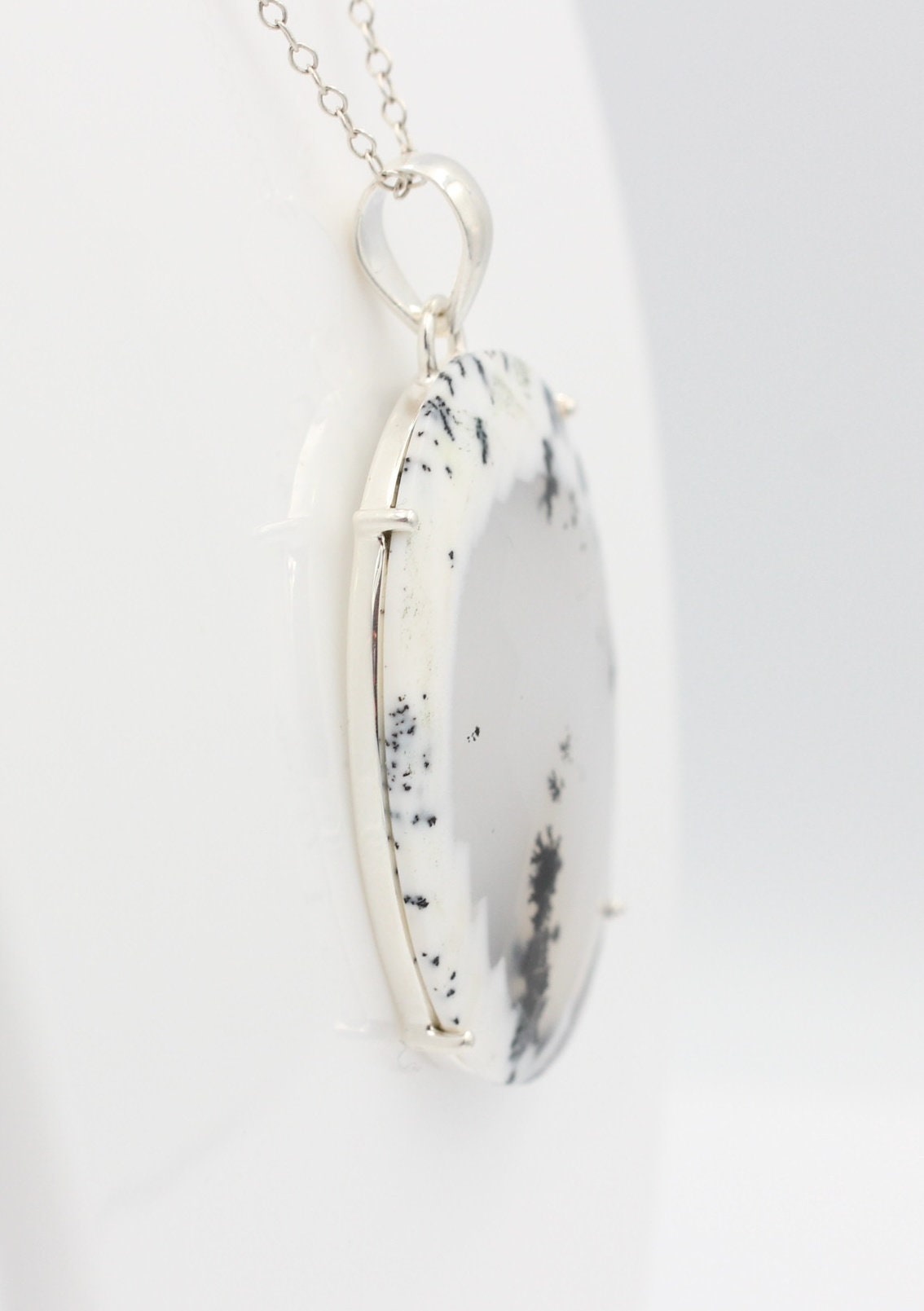 57 Carat Dendrite Opal Anhänger 925  Sterling Sillber Collier Kette Achatart