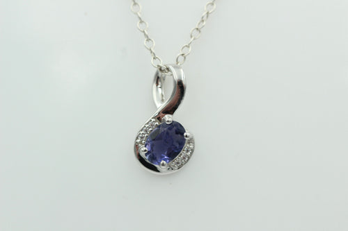1,12 Carat Iolith Anhänger 925 Silber Collier Kette mit Zirkonia Top Edel