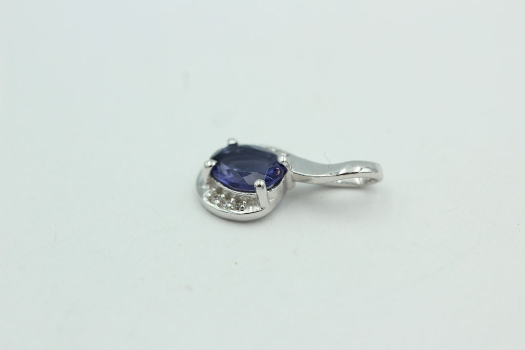 1,12 Carat Iolith Anhänger 925 Silber Collier Kette mit Zirkonia Top Edel