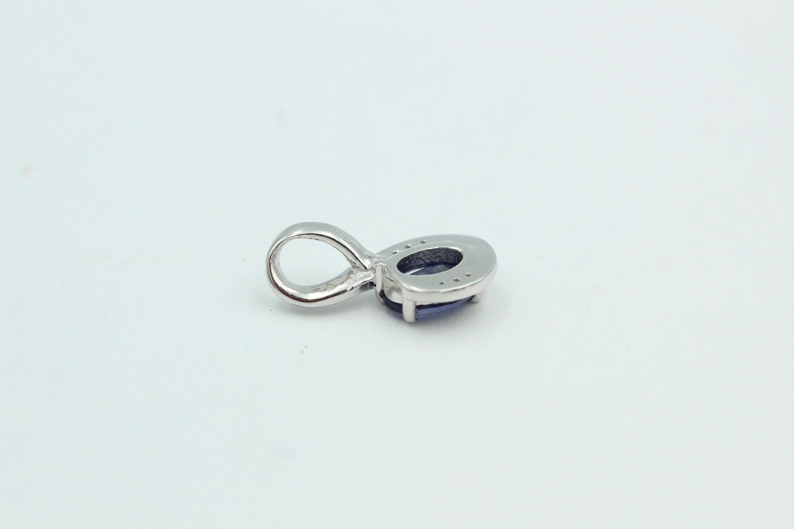 1,12 Carat Iolith Anhänger 925 Silber Collier Kette mit Zirkonia Top Edel