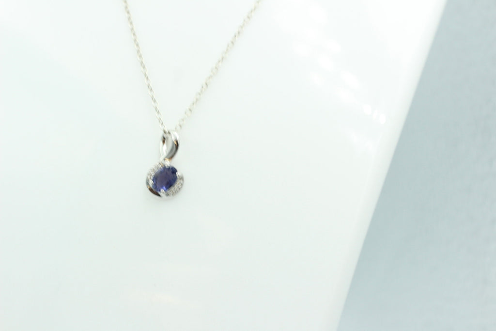 1,12 Carat Iolith Anhänger 925 Silber Collier Kette mit Zirkonia Top Edel