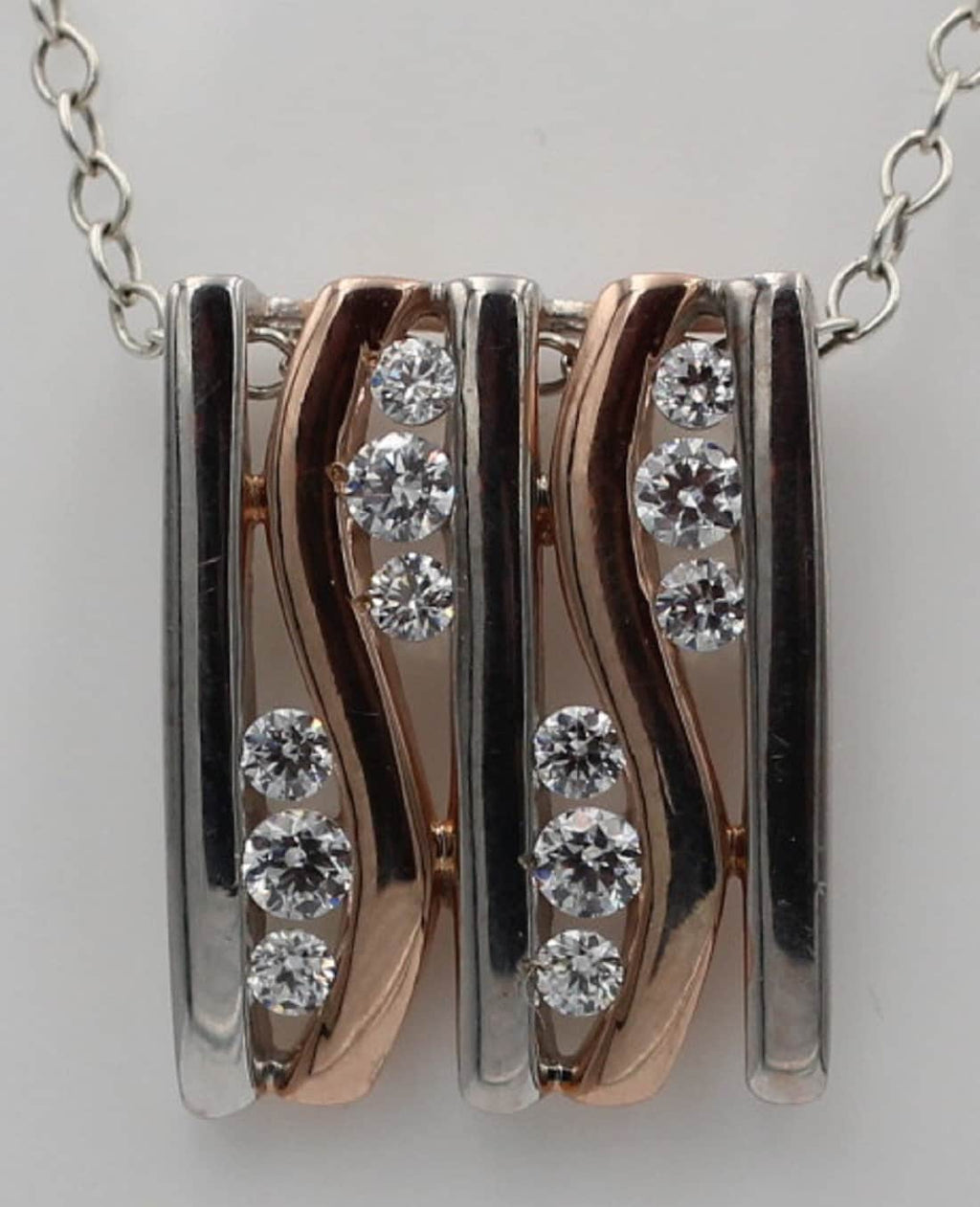 Bicolor Anhänger 925 Sterling Silber - Teilvergoldet & Rhodiniert - 12 Funkelnde Zirkonia Rosé - Edler Echtschmuck Anhänger - Handgefertigt