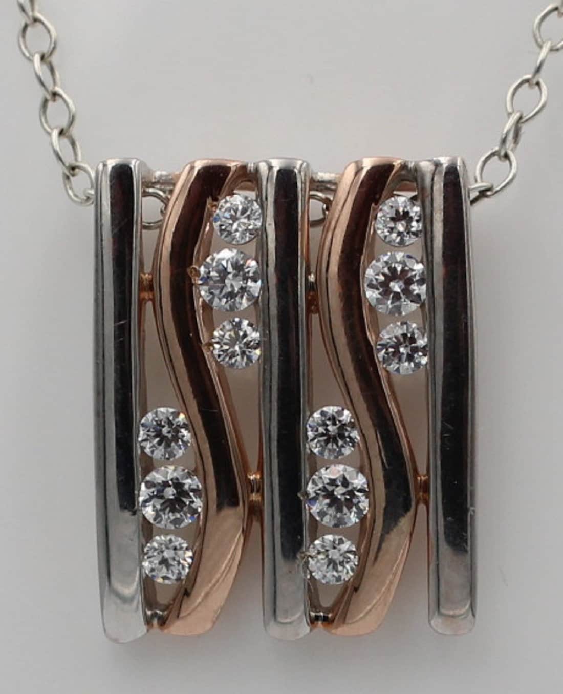 Bicolor Anhänger 925 Sterling Silber - Teilvergoldet & Rhodiniert - 12 Funkelnde Zirkonia Rosé - Edler Echtschmuck Anhänger - Handgefertigt