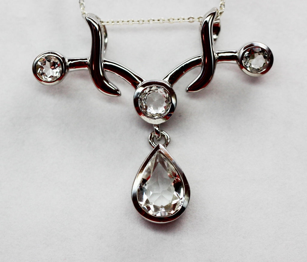 Edler 2,8 Carat weisstopas Anhanger 925 Silber Collier Kette weisser Topas