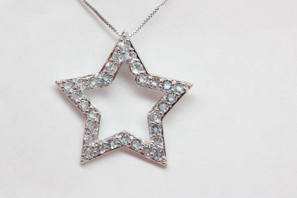 Edler 1,80 Carat Blautopas Stern Anhanger 925 Silber Collier Kette sky blue Topas