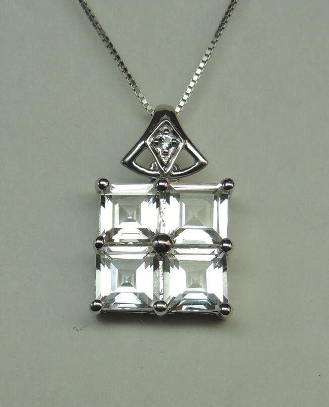 Edler 4,72 Carat Weiatopas Anhanger 925 Silber Collier Kette weiaer Toaps