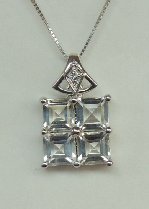 Edler 4,72 Carat Weiatopas Anhanger 925 Silber Collier Kette weiaer Toaps