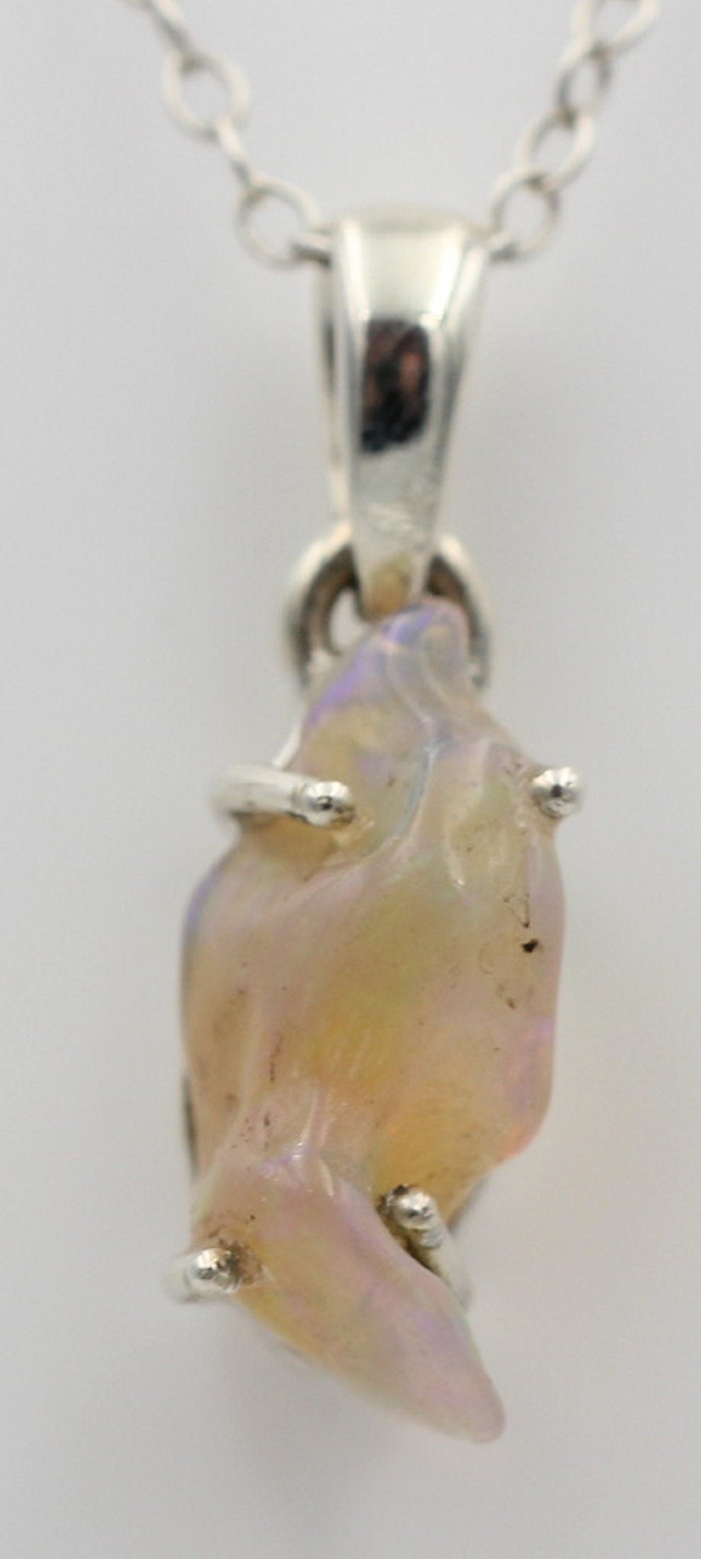7,1 Carat Äthiopischer Opal Rohstein 925 Silber Anhänger Collier Kette Welo Opal
