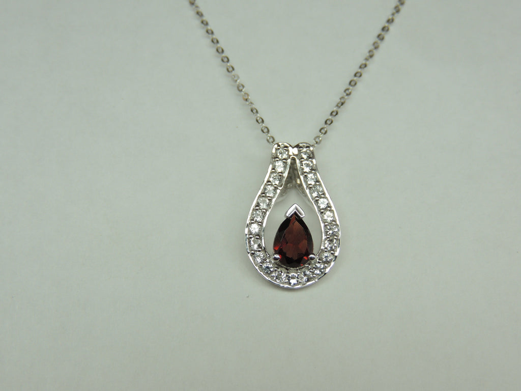 Edle 1,10 Carat Granat weisstopas Anhanger 925 Silber Collier Kette ein Traum